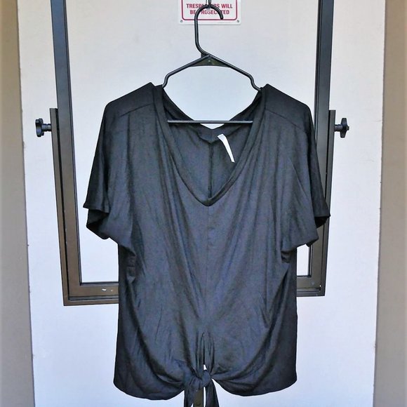 Isaac Liev BLACK Short Sleeve Front-Tie Knot Top M - Picture 8 of 13